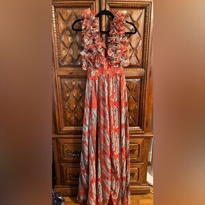 Benaar Elegant Red and Gray Ruffled Women's Dress